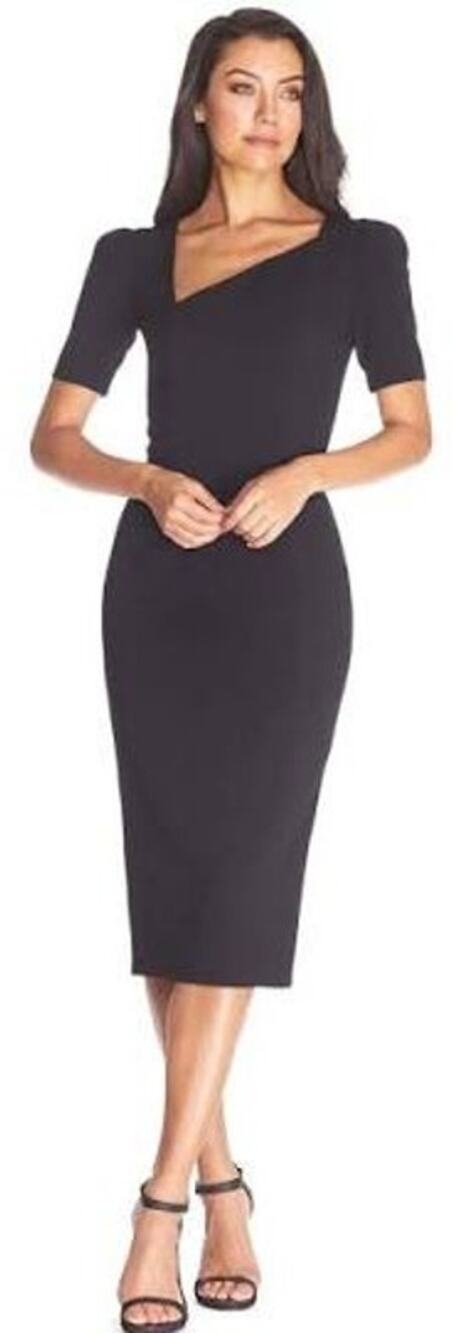 Dress the Population Ruth Asymmetric Neck Midi Sheath Dress XXL, Black, NWT
